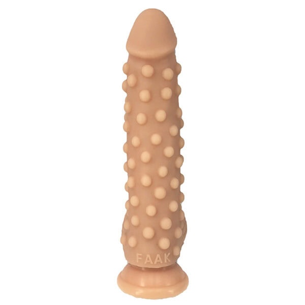 Beige silicone dildo with textured design for fantasy play
