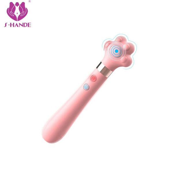 A pink vibrator with a cat paw design.